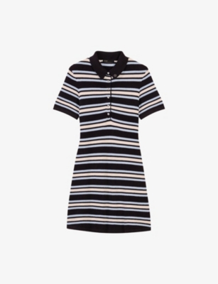 Maje Womens  Stripe Short-sleeve Cotton-blend Knitted Mini Dress In Tricolore