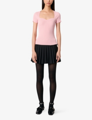 Shop Maje Womens Sweetheart-neck Short-sleeve Stretch-knit Jumper Roses