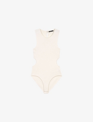 MAJE: Sleeveless Cut-Out Stretch-Woven Body