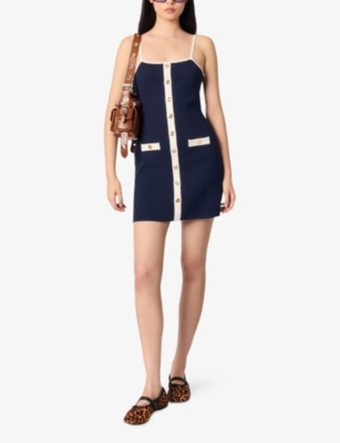 Maje Womens  Ribbed Contrast-trim Knitted Mini Dress In Bleus