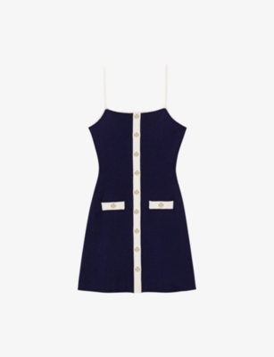 Maje Womens  Ribbed Contrast-trim Knitted Mini Dress In Bleus