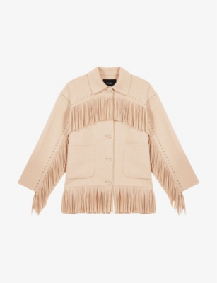 MAJE: Fringe-Trim Brushed Wool-Blend Coat
