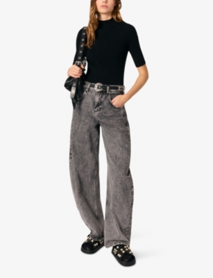 MAJE: High-neck short-sleeve stretch-cotton jumper