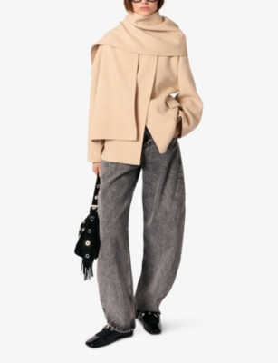 Maje Womens Removable-scarf Belted-waist Wool-blend Coat Naturels In Naturels