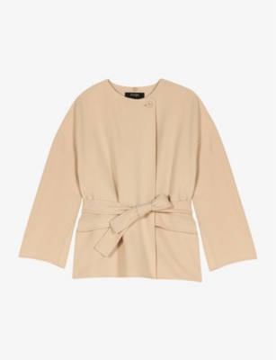 Maje Womens Removable-scarf Belted-waist Wool-blend Coat Naturels In Naturels