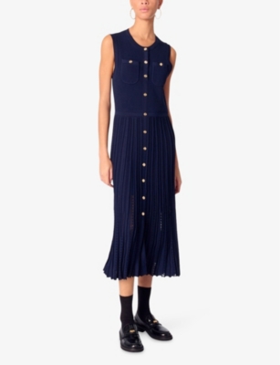 Maje Womens Bleus Pleated Sleeveless Knitted Maxi Dress In Bleus