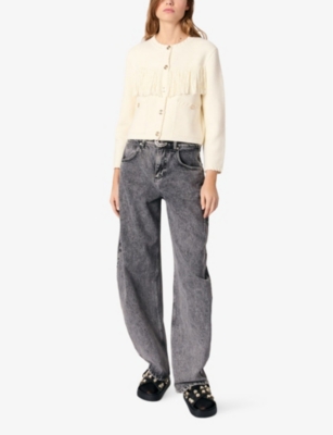 Maje Womens Tassel-embellished Long-sleeve Cotton-blend Cardigan Blanc In Blanc