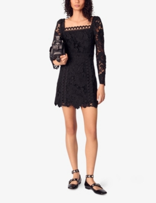 Maje Short Guipure Dress In Noir / Gris