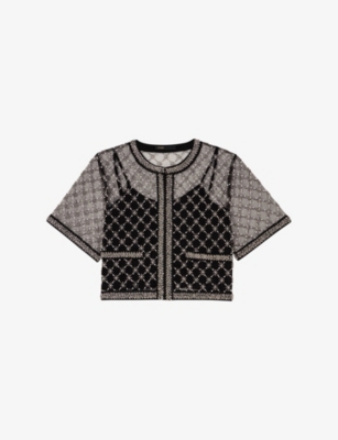 MAJE: Embellished round-neck short-sleeve tulle top