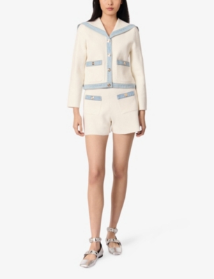 MAJE: Denim-Trim Button-Down Cotton-Blend Cardigan