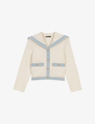 MAJE: Denim-Trim Button-Down Cotton-Blend Cardigan