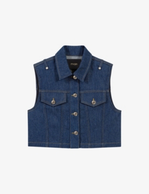 MAJE: Sleeveless Cropped Denim Jacket