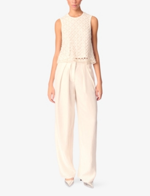 MAJE: Bead-Embellished Crochet-Overlay Woven Top