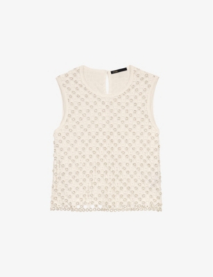 MAJE: Bead-Embellished Crochet-Overlay Woven Top