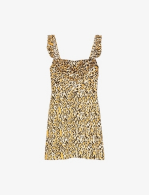 Maje Womens  Leopard-print Sleeveless Woven Mini Dress In Marron/brown