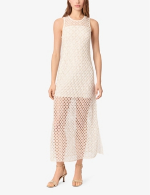 Maje Womens  Bead-embellished Crochet-overlay Woven Midi Dress In Blanc