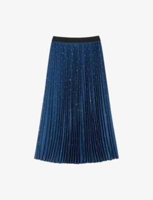MAJE: Stud-Embellished Pleated Woven Midi Skirt