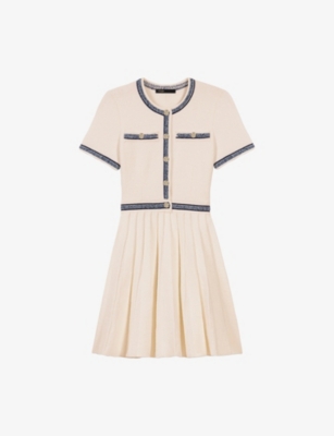 MAJE: Pleated Knitted Mini Dress