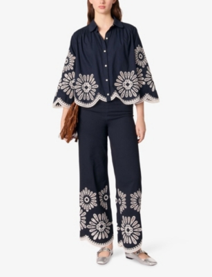 Maje Broderie Anglaise-detail Shirt In Bleus
