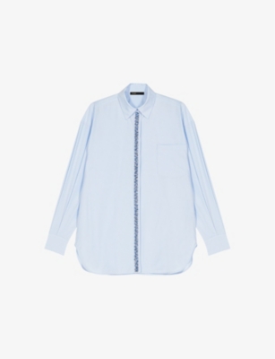 Maje Womens Bead-embellished Relaxed-fit Cotton Shirt Bleus In Bleus