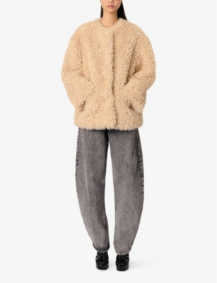 MAJE: Round-neck relaxed-fit faux-fur coat