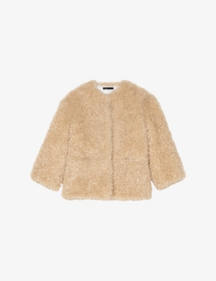 MAJE: Round-neck relaxed-fit faux-fur coat