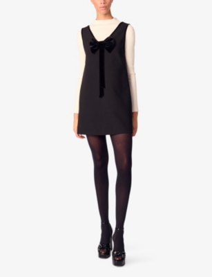 Maje Womens  Bow-embellished Relaxed-fit Sleeveless Woven Mini Dress In Noir / Gris