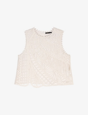 Maje Womens Blanc Scalloped-trim Sleeveless Cotton Top In Blanc