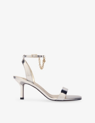 Maje Womens Chain-embellished Metallic-leather Heeled Sandals Noir / Gris Eur 39 / 6 Uk