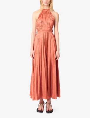 Maje Revillota Pleated Maxi Dress In Bruns