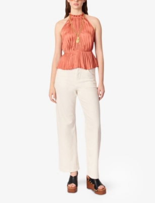 Maje Leville Pleated Peplum Top In Bruns