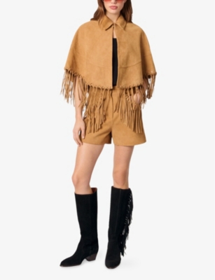 MAJE: Tassel-Embellished Collared Suede Cape Jacket