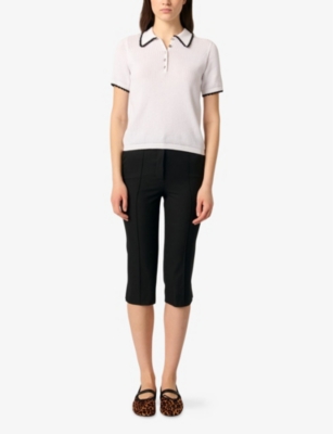 MAJE: Contrast-Trim Pointelle Crochet-Knit Polo Shirt