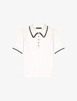 MAJE: Contrast-Trim Pointelle Crochet-Knit Polo Shirt