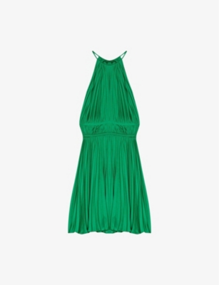 MAJE: Halter-Neck Tie-Waist Pleated Woven Mini Dress