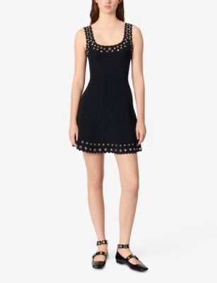 MAJE: Eyelet-Embellished Scalloped-Trim Stretch-Woven Mini Dress