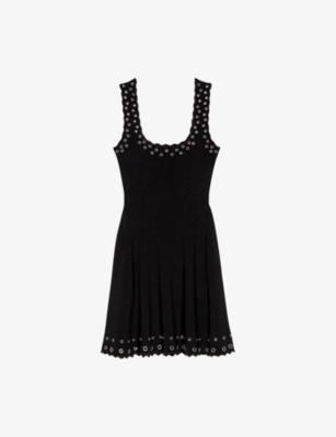 MAJE: Eyelet-Embellished Scalloped-Trim Stretch-Woven Mini Dress