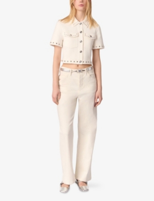 MAJE: Short-Sleeved Stud-Embellished Knitted Shirt