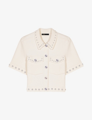 MAJE: Short-Sleeved Stud-Embellished Knitted Shirt