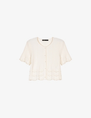 MAJE: Round-Neck Short-Sleeve Embroidered Stretch-Knit Cardigan