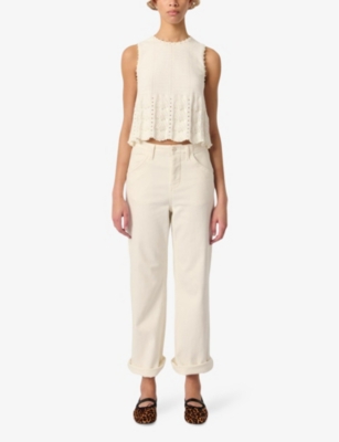 MAJE: Sleeveless Bead-Embellished Cotton-Blend Top