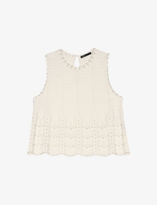 MAJE: Sleeveless Bead-Embellished Cotton-Blend Top