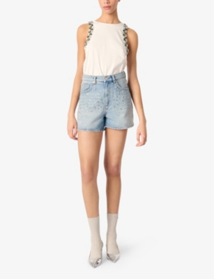 MAJE: Jewel-Embellished Sleeveless Cotton T-Shirt