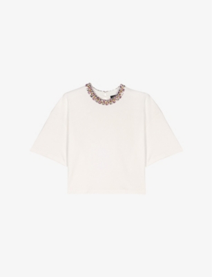 MAJE: Gem-Embellished Short-Sleeve Cotton T-Shirt