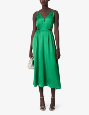MAJE: V-Neck Cut-Out Woven Midi Dress