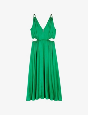 MAJE: V-Neck Cut-Out Woven Midi Dress