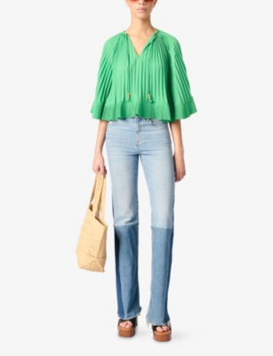 MAJE: Tie-Neck Relaxed-Fit Pleated Woven Blouse