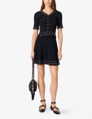 MAJE: Short-Sleeved Eyelet-Embellished Knitted Top