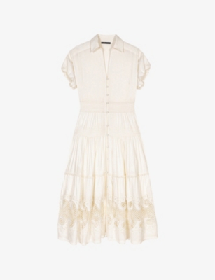 MAJE: Short-Sleeved Lace-Insert Woven Maxi Dress