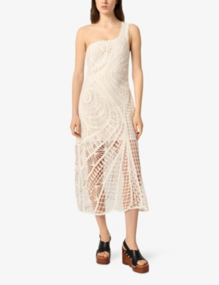 MAJE: Geometric-Pattern One-Shoulder Crochet-Knit Midi Dress
